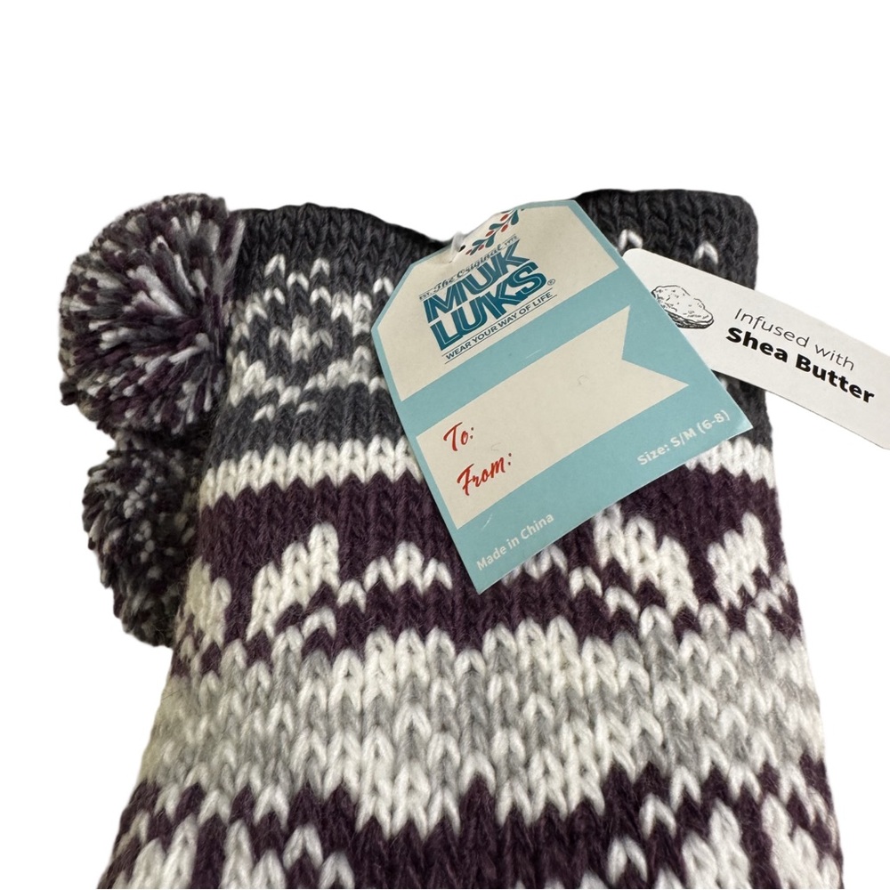 Muk Luks Women's One Size Fair Isle Cozy Slipper Socks Burgundy Gray Shea Butter - Picture 8 of 11